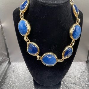 Kenneth Jay Lane STUNNING VINTAGE blue and gold stone necklace
